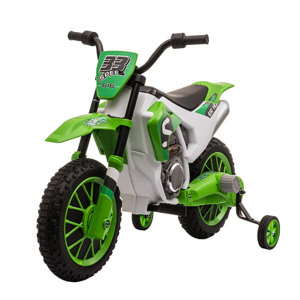 12V Electric Kids Ride-On Dirt Bike Motorcycle Toy with Training Wheels Green