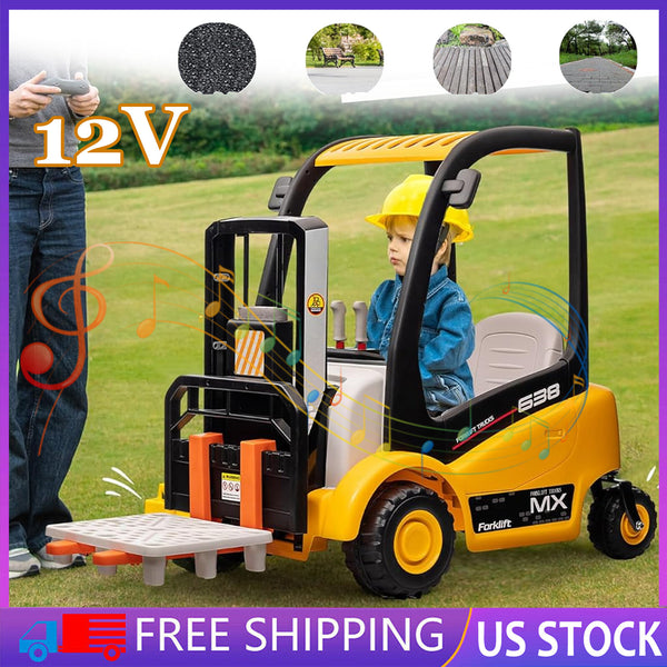 12V Electric Kids Ride-On Forklift Car with Remote Control, Music, and Liftable Forks for Ages 3+