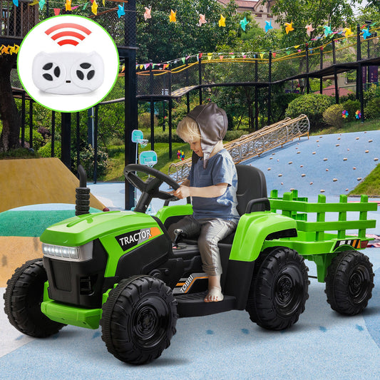 12V Battery-Powered Electric Ride-On Kids Tractor with Trailer Toy Gas Scooters 0