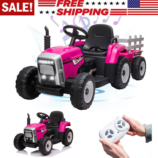 12V Electric Battery-Powered Kids Ride-On Tractor with Trailer Toy Gas Scooters 0