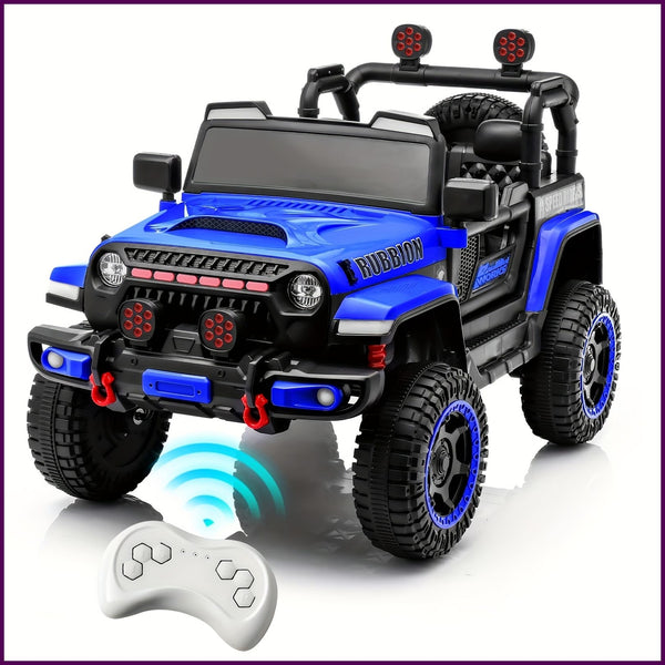 12V Electric Ride-On Car for Kids with Remote Control, Music, LED Lights, and 3 Speeds – Blue