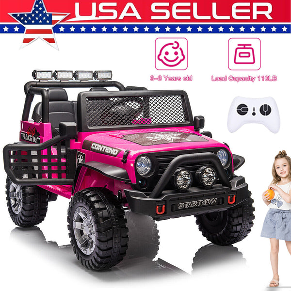12V Electric Ride-On Jeep Truck for Kids with Remote Control and USB Charging Pink