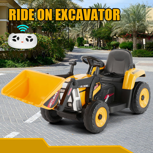 12V Electric Ride-On Excavator Digger with 3 Speeds Bluetooth Music Lights and Remote Control Yellow Gas Scooters 0