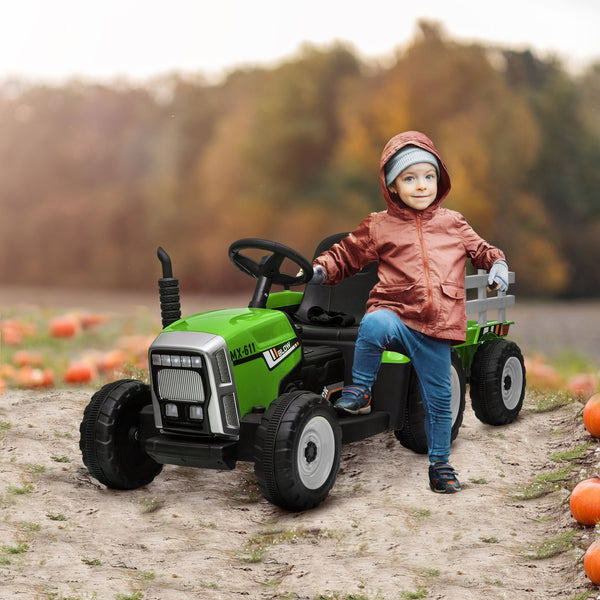 12V Electric Ride-On Tractor with Trailer and 25W Dual Motors in Green