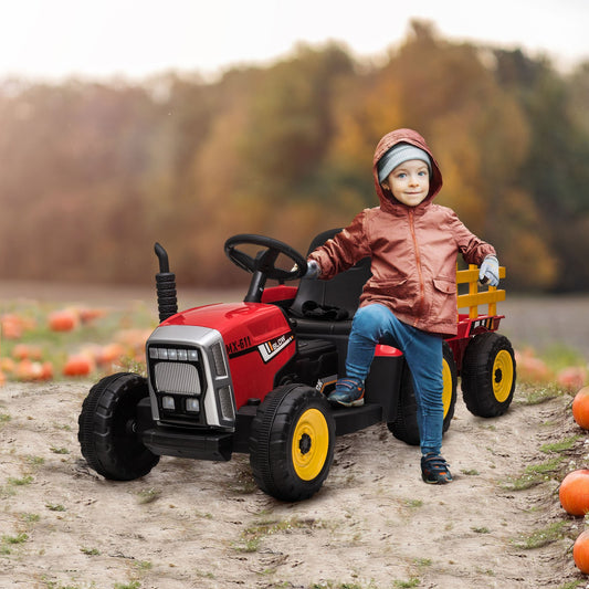 12V Electric Ride-On Tractor with Trailer, 25W Dual Motors, Red Gas Scooters 0