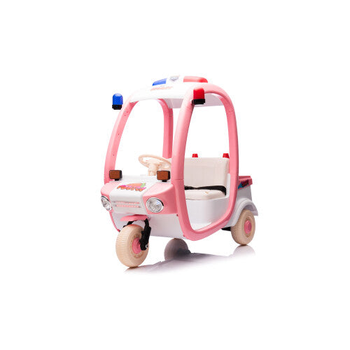 12V Electric 3-Wheeled Children's Police Box Car 2-Seater Remote Control Pink Gas Scooters 0