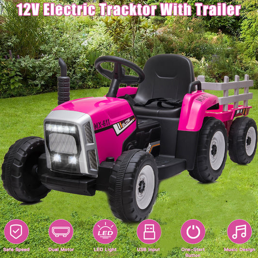 12V Electric Ride-On Tractor with Trailer, Battery Powered, Remote Control Gas Scooters 0