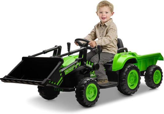 12V Remote Control 3-in-1 Ride-On Excavator Tractor Trailer Dozer Toy with Bucket Gas Scooters 0