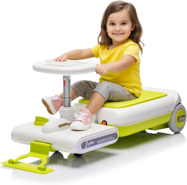 12V Kids Electric Go-Kart Ride-On with LED Lights, Music & Mop Attachment