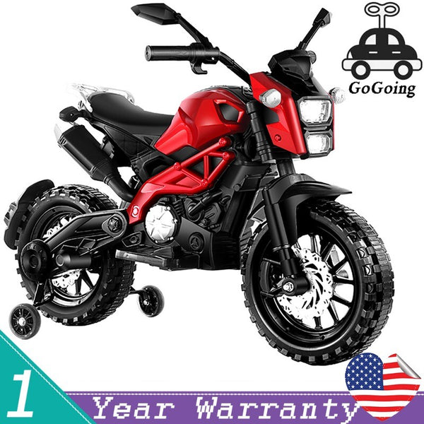 12V Red Ride-On Motorcycle with Training Wheels for Kids Ages 3-6, Speed 1.8-3.2 mph