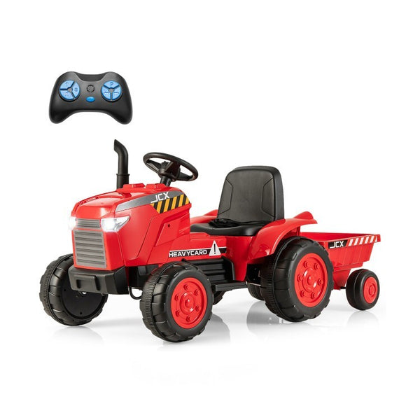 12V Red Toddler Ride-On Tractor Toy with Trailer and Remote Control