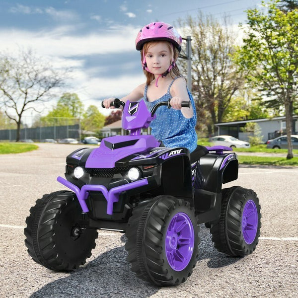 12V Kids 4-Wheeler ATV Ride-On Car with LED Lights and Music Purple
