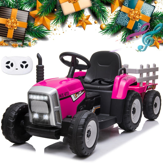 12V Battery-Powered Electric Kids Tractor with Trailer Toddler Ride-On Car and Remote Control Gas Scooters 0