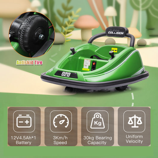 12V Twin Kids Bumper Car with Motor, Parent Remote Control, Lights, and 360° Rotation in Green Gas Scooters 0