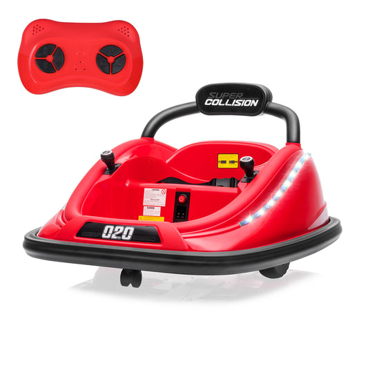 12V Kids Twin Bumper Car with Parent Remote Control, Lights, and 360° Rotation Motor Gas Scooters 0