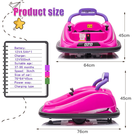 12V Kids Twin Motor Bumper Car with Parent Remote Control, Lights, and 360° Rotation Gas Scooters 0