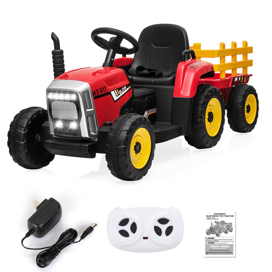 12V Battery-Powered Kids Electric Ride-On Tractor Toy with Remote Control and Trailer Gas Scooters 0