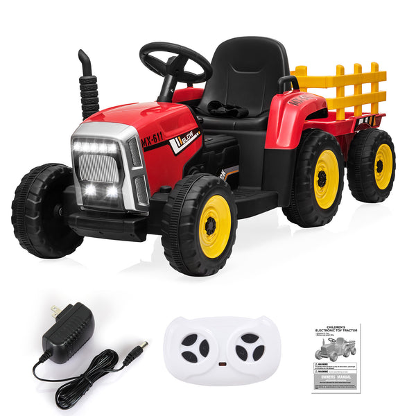 12V Battery-Powered Kids Electric Ride-On Tractor Toy with Remote Control and Trailer