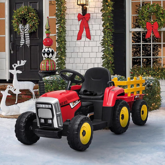 12V Battery-Powered Kids Electric Ride-On Tractor Toy with Trailer and Remote Control Gas Scooters 0