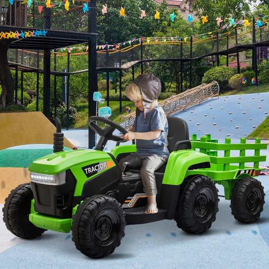 12V Battery-Powered Kids Electric Ride-On Tractor Toy with Trailer and Remote Control Gas Scooters 0