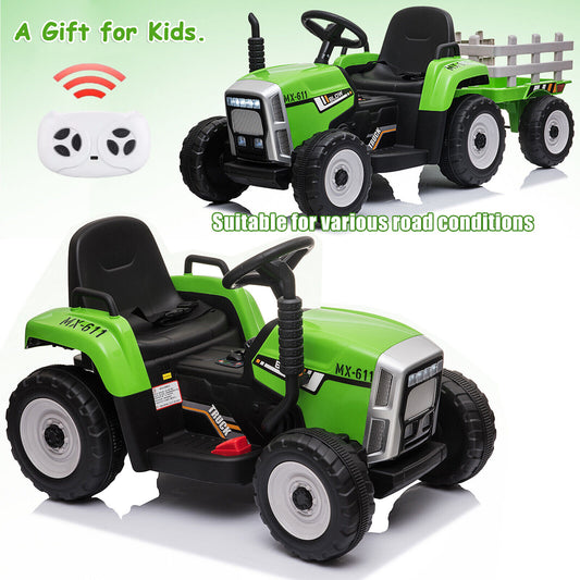 12V Battery-Powered Kids Electric Ride-On Tractor Toy with Trailer and Remote Control Gas Scooters 0