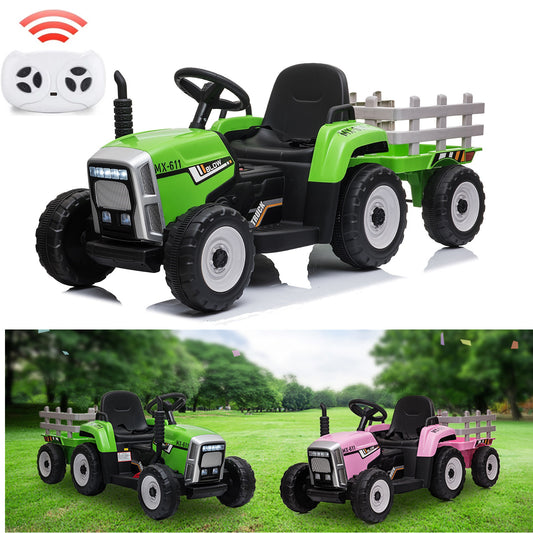 12V Battery-Powered Kids Electric Ride-On Tractor Toy with Trailer and Remote Control Gas Scooters 0