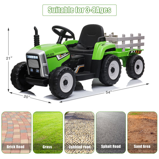 12V Battery-Powered Kids Electric Ride-On Tractor with Trailer and Remote Control Gas Scooters 0