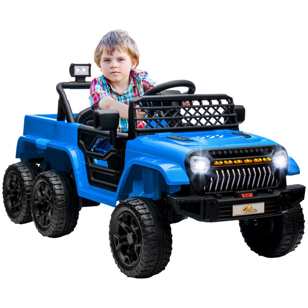 12V Kids Electric Car with Switchable 2WD/4WD, Remote Control and Lights, Blue