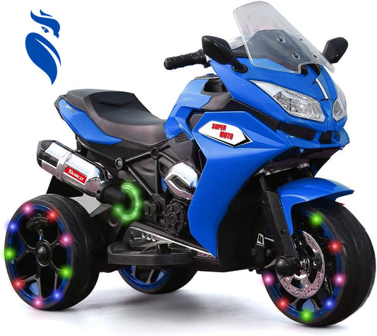 12V Kids Electric 3-Wheel Ride-On Motorcycle Toy with LED Lights for Ages 3-8 Gas Scooters 0