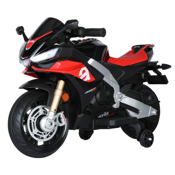 12V Kids Electric Ride-On Motorcycle Toy with Bluetooth Music, Auxiliary Wheels, and LED Lights