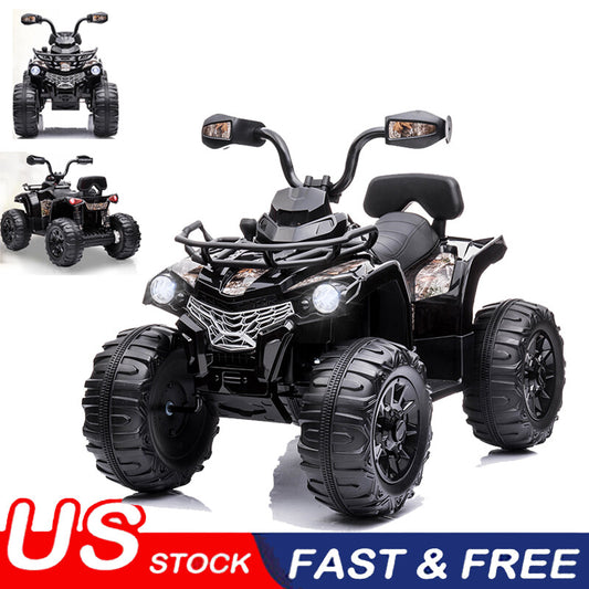 12V Kids Electric Ride-On ATV 4-Wheeler Quad Car with MP3 and LED Lights Black Gas Scooters 0