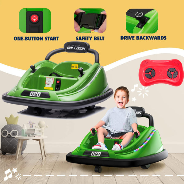 12V Kids Electric Ride-On Bumper Car with 360° Spin, LED Lights, and Remote Control