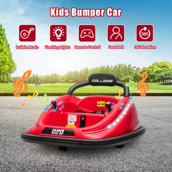 12V Kids Electric Ride-On Bumper Car Toy with 360° Spin, Remote Control, and LED Lights