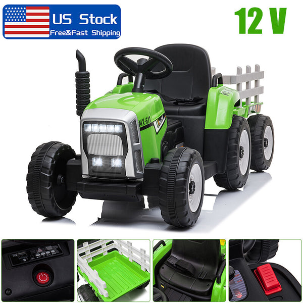 12V Kids Electric Ride On Tractor with Remote Control and Trailer, Battery Powered Toy Vehicle