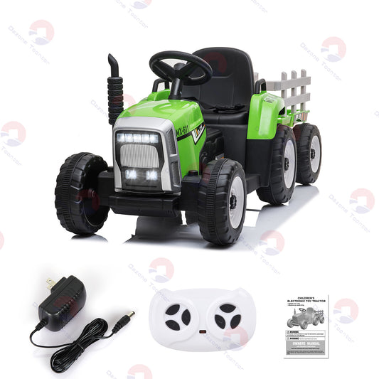12V Kids Electric Ride On Tractor with Trailer, Battery Powered Toy Car with Remote Control Gas Scooters 0
