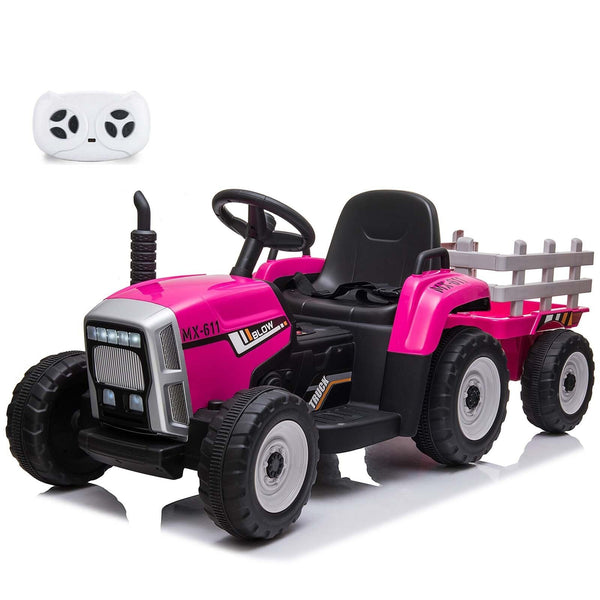12V Kids Electric Ride-On Tractor with Trailer Battery Powered Car Toy and Remote Control