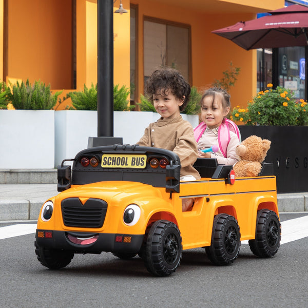 12V Kids Electric School Bus with Remote Control, 2 Seats and LED Lights, Orange