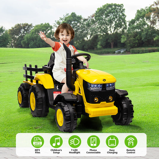 12V Kids Electric Ride-On Tractor with Trailer and Remote Control Toy Car for Toddlers Gas Scooters 0