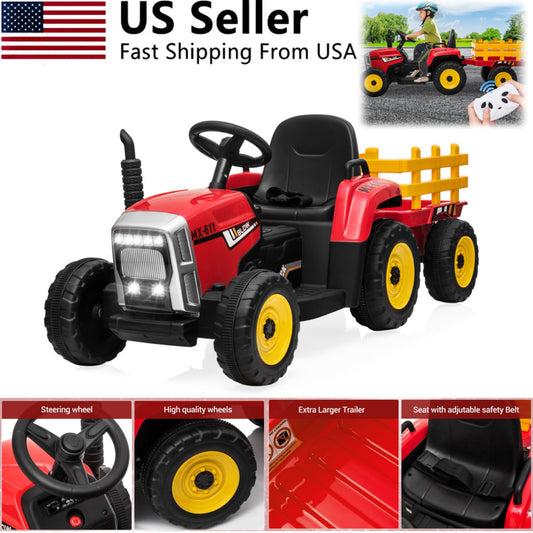 12V Electric Kids Ride-On Tractor with Trailer and Remote Control Gas Scooters 0