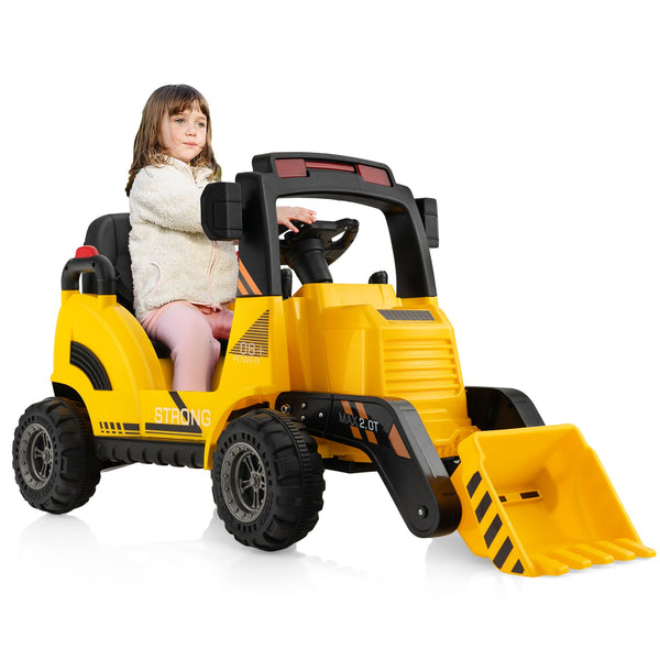 12V Kids Ride-On Construction Tractor with Horn, Music, and LED Tail Lights - Yellow