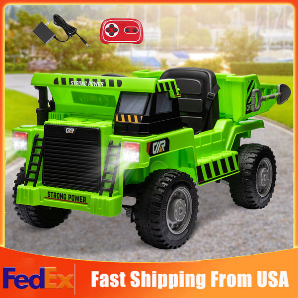 12V Kids Ride-On RC Dump Truck Construction Battery-Powered Tractor with Electric Bucket