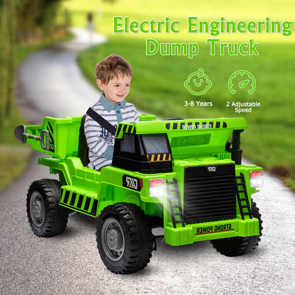 12V Kids Ride-On RC Construction Dump Truck with Electric Bucket and Battery Powered Tractor