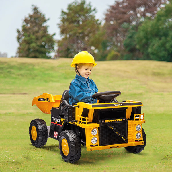 12V Electric Kids Ride-On Dump Truck with Functional Dump Bed and Shovel