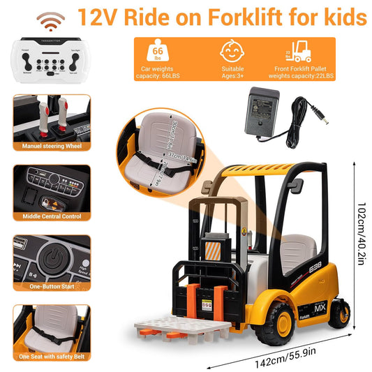 12V Kids Electric Ride-On Forklift Car with Liftable Fork and Remote Control Yellow Gas Scooters 0