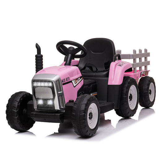 12V Kids Electric Ride-On Tractor with Trailer MP3 Player and LED Lights Gas Scooters 0
