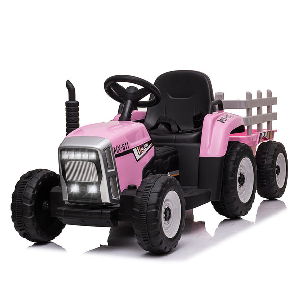 12V Kids Electric Ride-On Tractor with Trailer MP3 Player and LED Lights