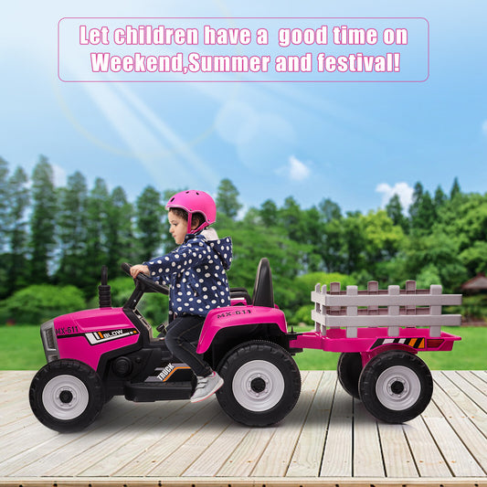 12V Kids Electric Ride-On Tractor with Trailer, Remote Control, MP3 Player, and LED Lights Gas Scooters 0