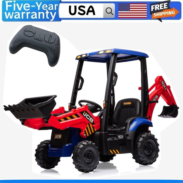 12V Kids Ride-On Excavator and Bulldozer with Remote Control, Front Loader, Digger, and Horn