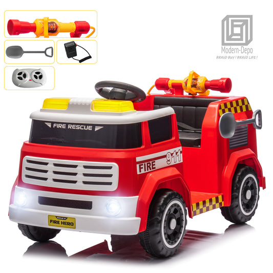 12V Kids Ride-On Firefighter Truck Toy with Fire Gun, Shovel, Loudspeaker, and Music Gas Scooters 0