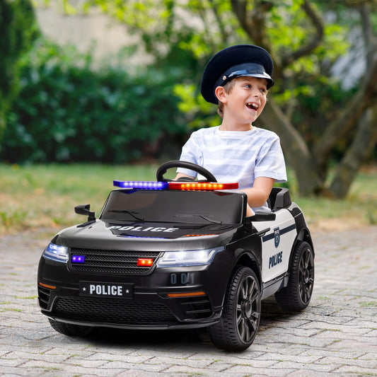 12V Kids Ride-On Police Car with Remote Control Black Gas Scooters 0